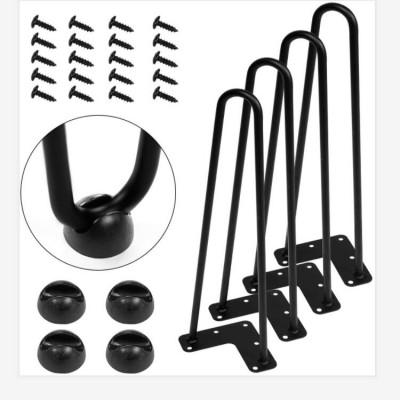 Heavy Duty 3/8" Diameter 2 Rods Table Legs 16" Black Iron Metal Hairpin Legs for DIY Desk Chair Stand Bench Sofa